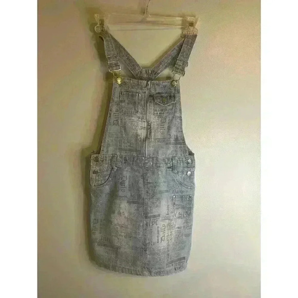 NYC‎ Girls 14 Streetware Print Distressed Denim Bib Overall Skirt Dress - Picture 1 of 7